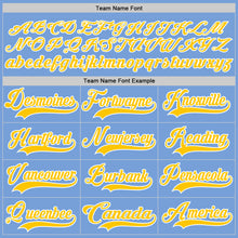 Load image into Gallery viewer, Custom Light Blue Yellow-White Hockey Lace Neck Jersey