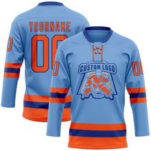Load image into Gallery viewer, Custom Light Blue Orange-Royal Hockey Lace Neck Jersey