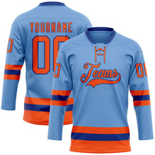 Load image into Gallery viewer, Custom Light Blue Orange-Royal Hockey Lace Neck Jersey