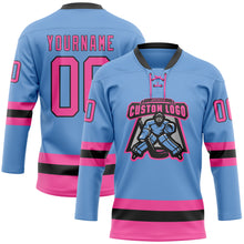 Load image into Gallery viewer, Custom Light Blue Pink-Black Hockey Lace Neck Jersey