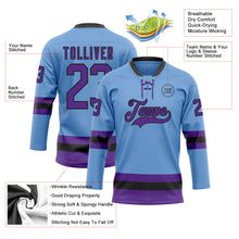 Load image into Gallery viewer, Custom Light Blue Purple-Black Hockey Lace Neck Jersey