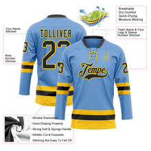 Load image into Gallery viewer, Custom Light Blue Black-Yellow Hockey Lace Neck Jersey