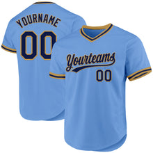Load image into Gallery viewer, Custom Light Blue Navy-Old Gold Authentic Throwback Baseball Jersey