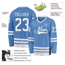 Load image into Gallery viewer, Custom Light Blue White Hockey Jersey