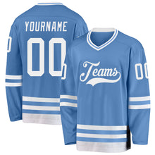Load image into Gallery viewer, Custom Light Blue White Hockey Jersey