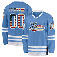 Load image into Gallery viewer, Custom Light Blue Vintage USA Flag-White Hockey Jersey