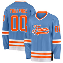 Load image into Gallery viewer, Custom Light Blue Orange-White Hockey Jersey