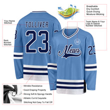 Load image into Gallery viewer, Custom Light Blue Navy-White Hockey Jersey