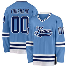 Load image into Gallery viewer, Custom Light Blue Navy-White Hockey Jersey