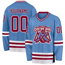 Load image into Gallery viewer, Custom Light Blue Maroon-White Hockey Jersey
