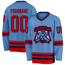 Load image into Gallery viewer, Custom Light Blue Red-Navy Hockey Jersey