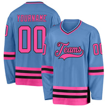Load image into Gallery viewer, Custom Light Blue Pink-Black Hockey Jersey