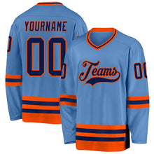 Load image into Gallery viewer, Custom Light Blue Navy-Orange Hockey Jersey