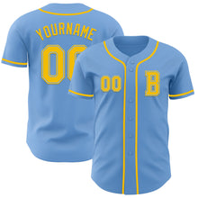 Load image into Gallery viewer, Custom Light Blue Yellow Authentic Baseball Jersey