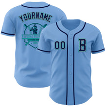 Load image into Gallery viewer, Custom Light Blue Navy Gray-Teal Authentic Baseball Jersey