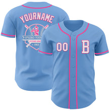 Load image into Gallery viewer, Custom Light Blue White-Pink Authentic Baseball Jersey