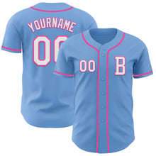 Load image into Gallery viewer, Custom Light Blue White-Pink Authentic Baseball Jersey