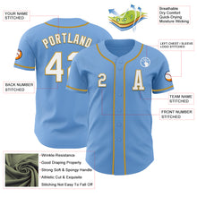 Load image into Gallery viewer, Custom Light Blue White-Old Gold Authentic Baseball Jersey