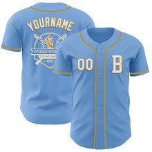 Load image into Gallery viewer, Custom Light Blue White-Old Gold Authentic Baseball Jersey