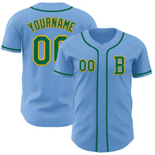 Load image into Gallery viewer, Custom Light Blue Kelly Green-Gold Authentic Baseball Jersey