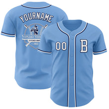 Load image into Gallery viewer, Custom Light Blue White-Navy Authentic Baseball Jersey