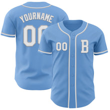 Load image into Gallery viewer, Custom Light Blue White-Gray Authentic Baseball Jersey