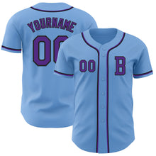 Load image into Gallery viewer, Custom Light Blue Purple-Black Authentic Baseball Jersey