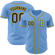 Load image into Gallery viewer, Custom Light Blue Black-Yellow Authentic Baseball Jersey