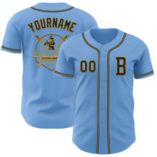 Load image into Gallery viewer, Custom Light Blue Black-Old Gold Authentic Baseball Jersey