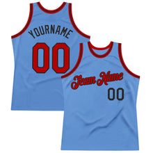 Load image into Gallery viewer, Custom Light Blue Red-Black Authentic Throwback Basketball Jersey
