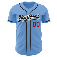 Load image into Gallery viewer, Custom Light Blue Black White-Red Authentic Baseball Jersey