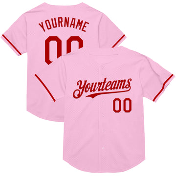 Custom Light Pink Red Mesh Authentic Throwback Baseball Jersey