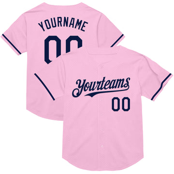 Custom Light Pink Navy Mesh Authentic Throwback Baseball Jersey