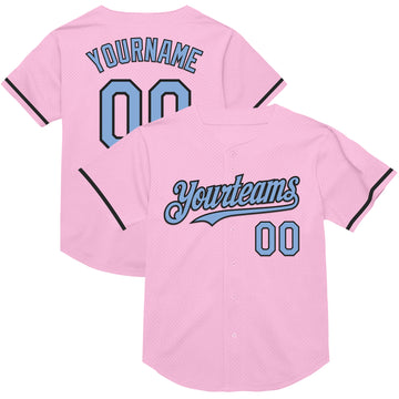 Custom Light Pink Light Blue-Black Mesh Authentic Throwback Baseball Jersey