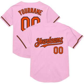 Custom Light Pink Orange-Black Mesh Authentic Throwback Baseball Jersey