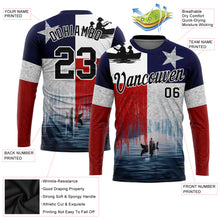 Load image into Gallery viewer, Custom Red Black-Navy 3D Chilean Flag And Fish Fishing Long Sleeve Performance T-Shirt