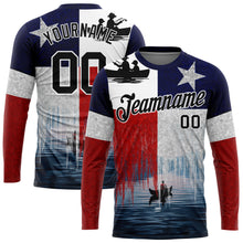 Load image into Gallery viewer, Custom Red Black-Navy 3D Chilean Flag And Fish Fishing Long Sleeve Performance T-Shirt