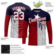 Load image into Gallery viewer, Custom Navy White-Red 3D Texas Flag And Fish Hook Fishing Long Sleeve Performance T-Shirt