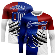 Load image into Gallery viewer, Custom Royal Red-White 3D Texas Flag And Fish Hook Fishing Long Sleeve Performance T-Shirt