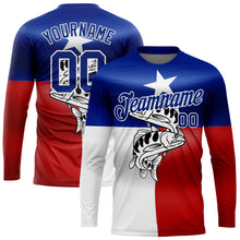 Load image into Gallery viewer, Custom Royal Red-White 3D Texas Flag And Fish Fishing Long Sleeve Performance T-Shirt