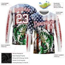 Load image into Gallery viewer, Custom White Red-Royal 3D American Flag And Bass Fish Fishing Long Sleeve Performance T-Shirt