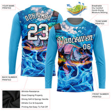 Load image into Gallery viewer, Custom Panther Blue White-Black 3D Fish Fishing Long Sleeve Performance T-Shirt
