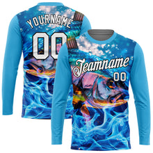 Load image into Gallery viewer, Custom Panther Blue White-Black 3D Fish Fishing Long Sleeve Performance T-Shirt