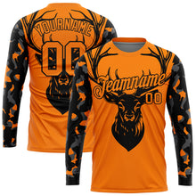 Load image into Gallery viewer, Custom Bay Orange Black-Camo 3D Animal Deer Hunting Long Sleeve Performance T-Shirt