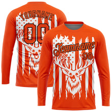 Load image into Gallery viewer, Custom Orange Black-White 3D Animal Deer Hunting American Flag Long Sleeve Performance T-Shirt