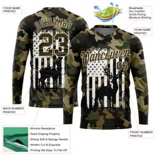 Load image into Gallery viewer, Custom Camo Olive-White 3D Animal Deer Hunting American Flag Long Sleeve Performance T-Shirt