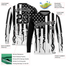 Load image into Gallery viewer, Custom Black White 3D Hunting Tools American Flag Long Sleeve Performance T-Shirt