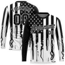 Load image into Gallery viewer, Custom Black White 3D Hunting Tools American Flag Long Sleeve Performance T-Shirt
