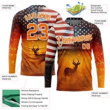 Load image into Gallery viewer, Custom Bay Orange White 3D Animal Deer Hunting American Flag Long Sleeve Performance T-Shirt