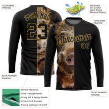 Load image into Gallery viewer, Custom Black Old Gold 3D Animal Boar Hunting Long Sleeve Performance T-Shirt
